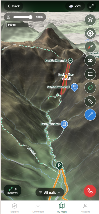 Trailblaze app — 3D terrain view